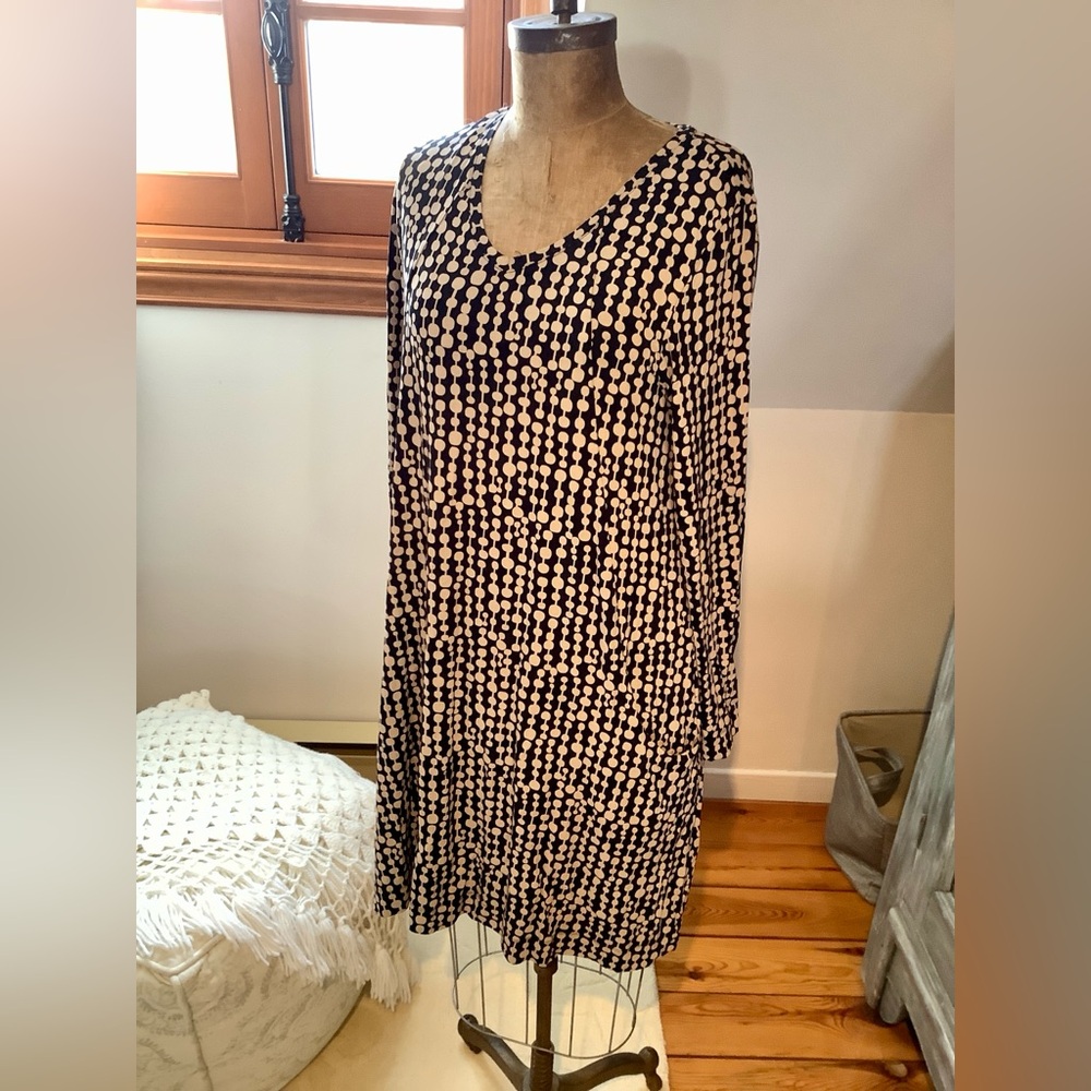 Long Sleeve black and beige Dress, Tunic
